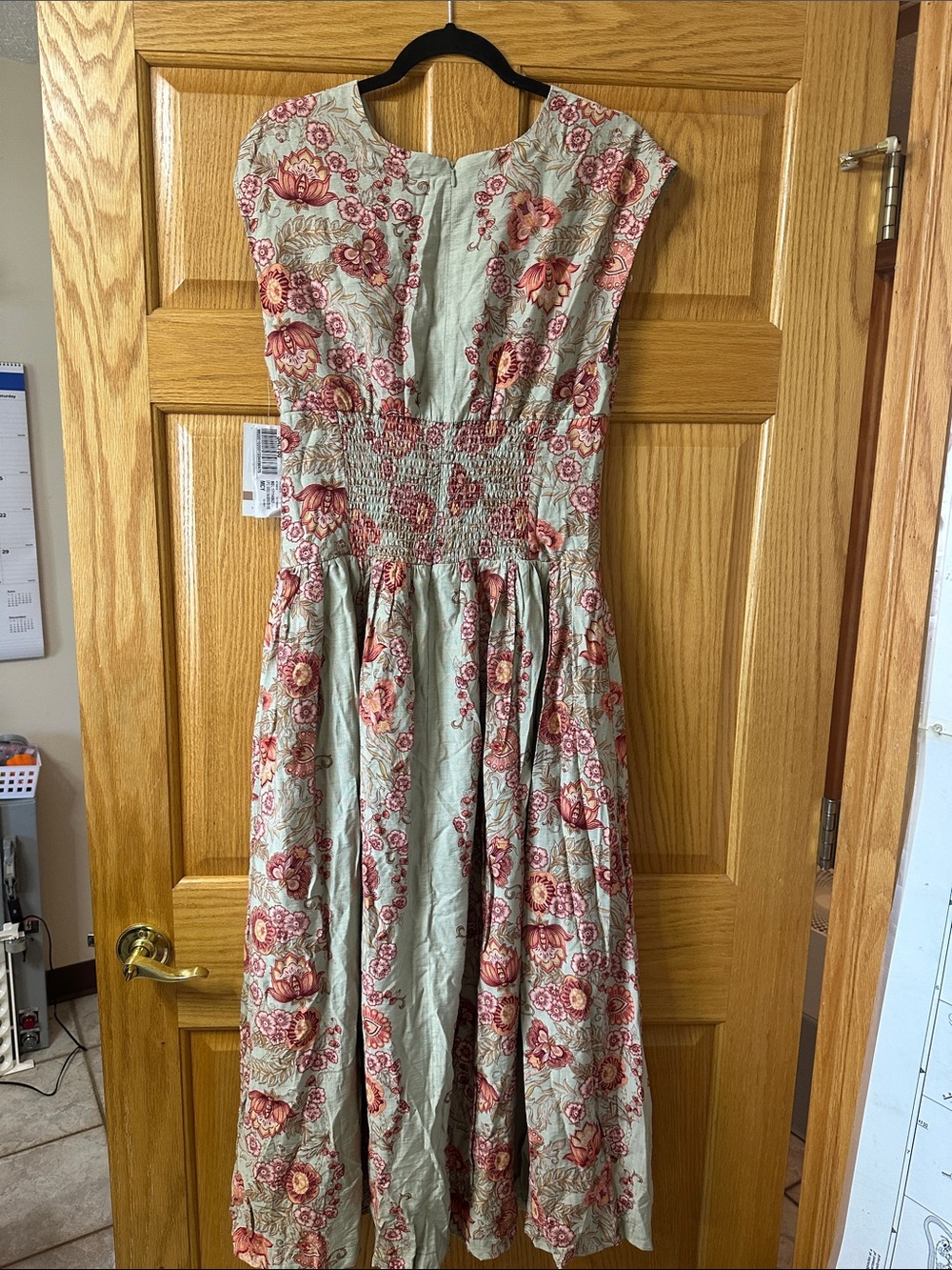 Taylor Sage Green Midi Dress with Pink and Coral Floral Print - Picture 6 of 6